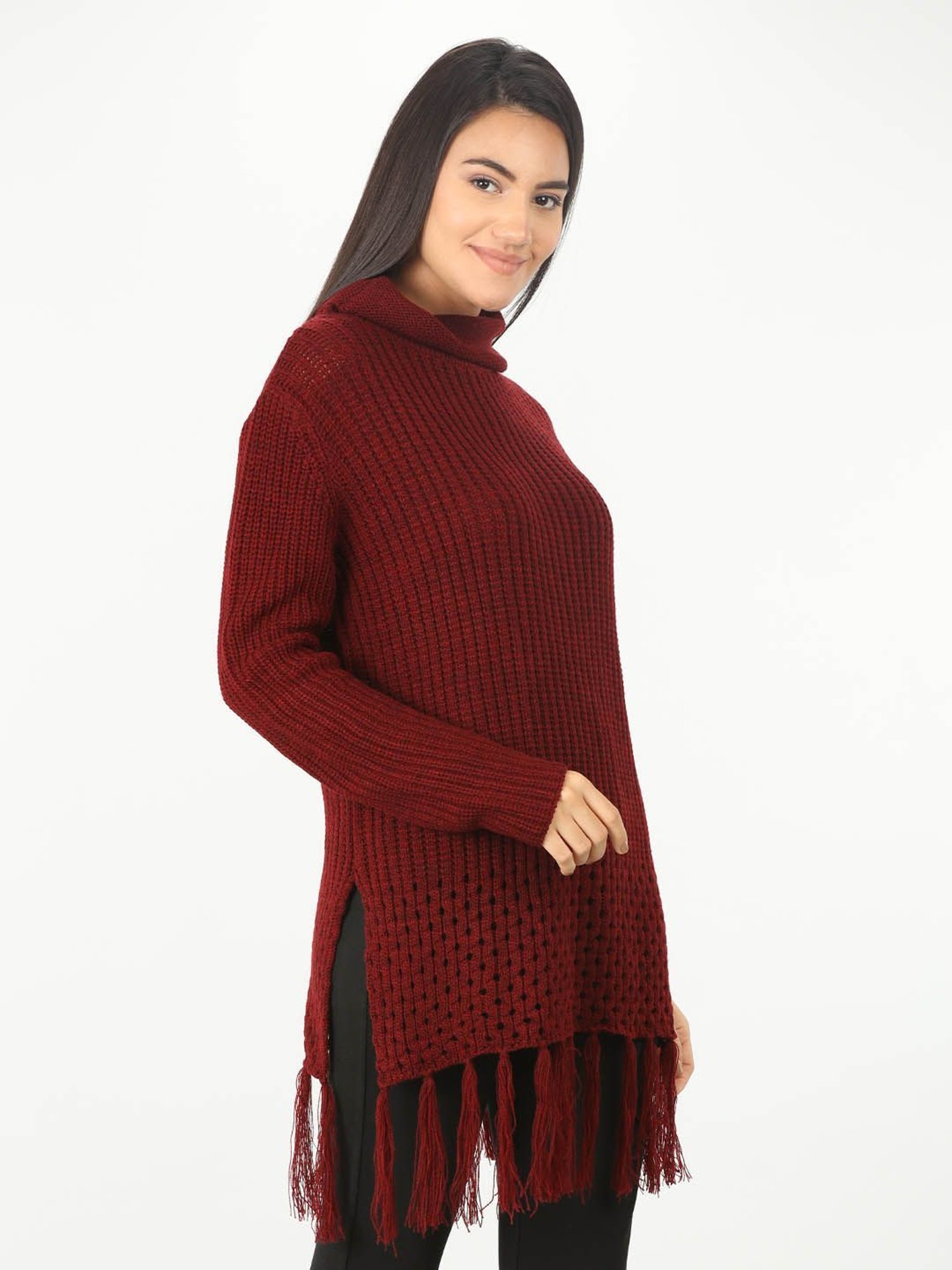 Mustard Maroon Regular Fit Sweater