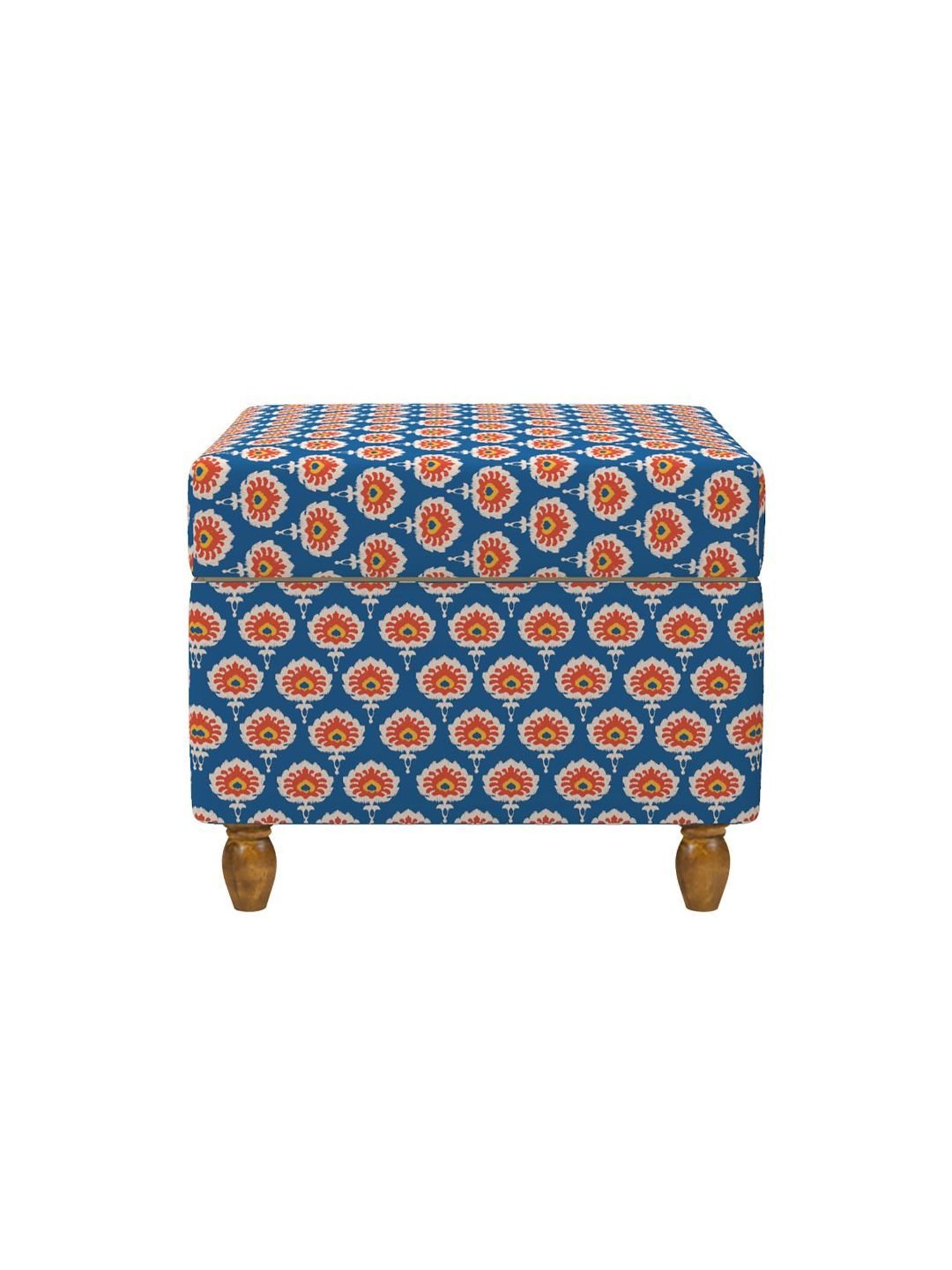 Chumbak Ikat Blue & Pink Mango Wood Modern Trunk Storage Ottoman