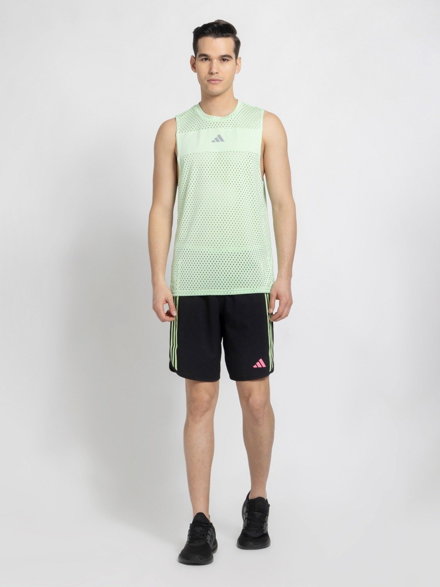 Adidas Black Regular Fit Striped Sports Shorts