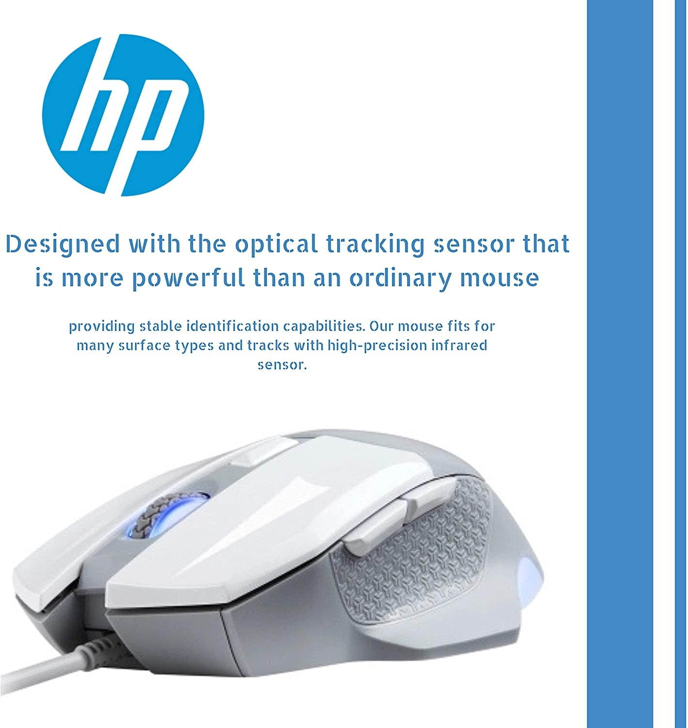 HP Gaming Mouse Wired Ergonomic Game USB Computer Mice LED Lighting Up to 4000 DPI Programmable Comfortable Grip 6 Buttons [G200] White