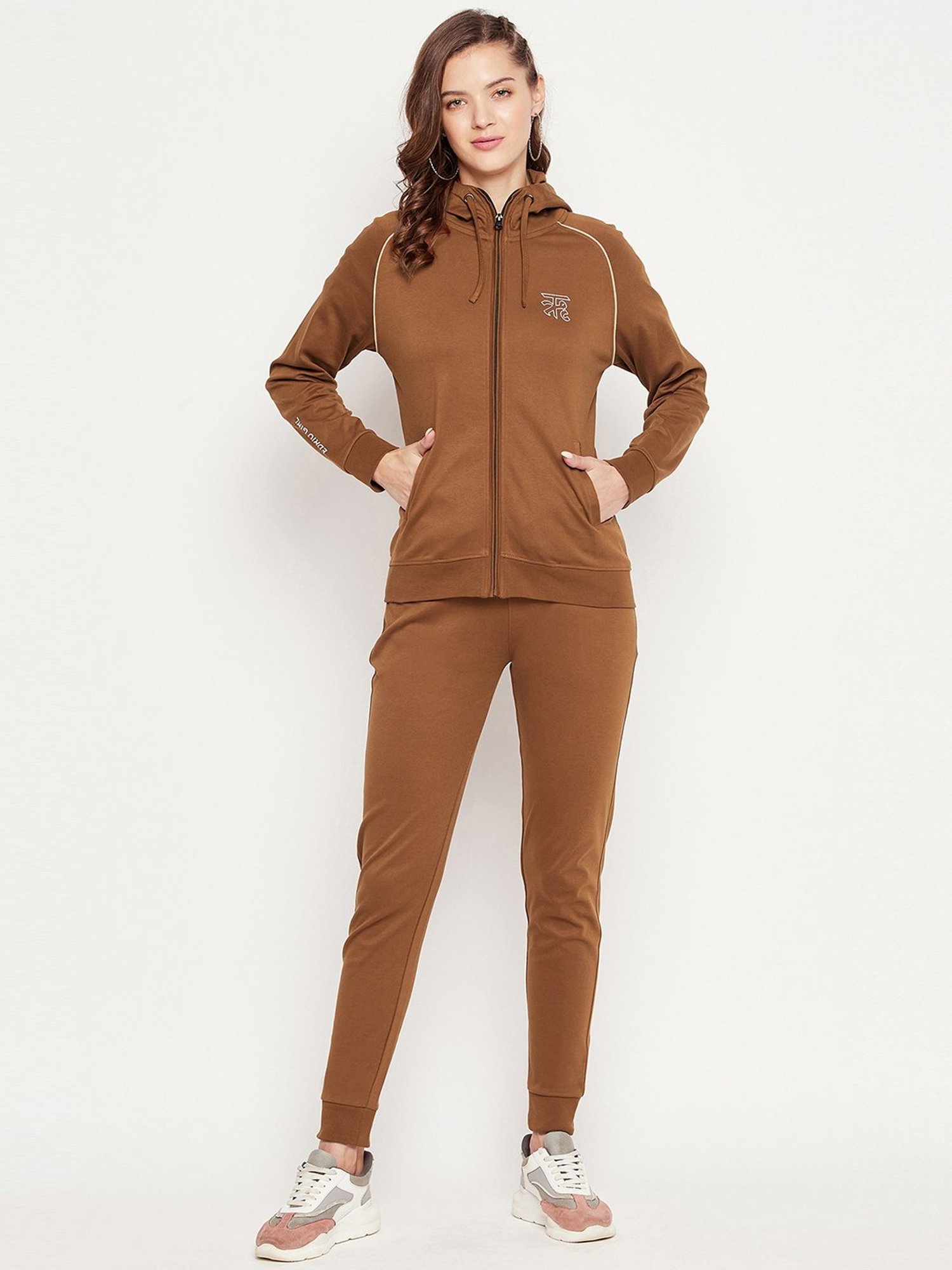 EDRIO Brown Pure Cotton Track Suit