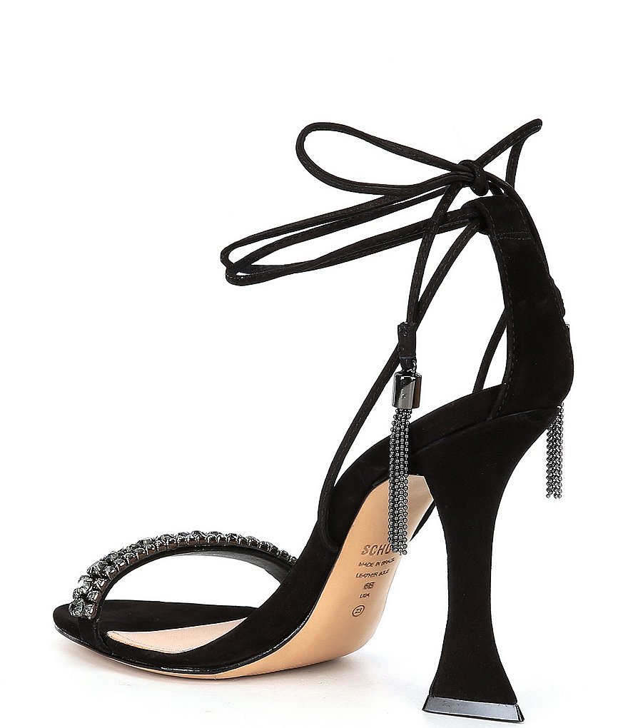 Schutz Bellin Suede Ankle Wrap Tie Tassel Sculptural Heel Dress Sandals