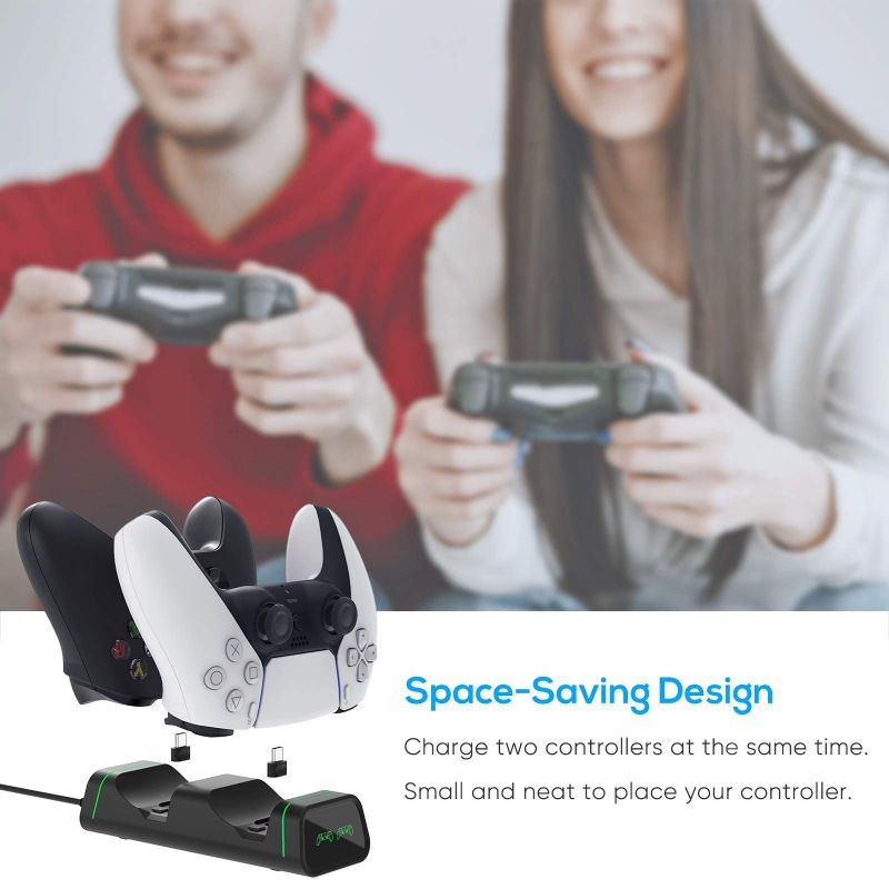 Dual Controller Charger for PS5/ Xbox Series S&X/ Nintendo Switch /Xbox Elite 2/ Google Controllers, Multifunctional Controller Charging Station for PlayStation5 Dualsense, Dual USB Fast Charging Dock
