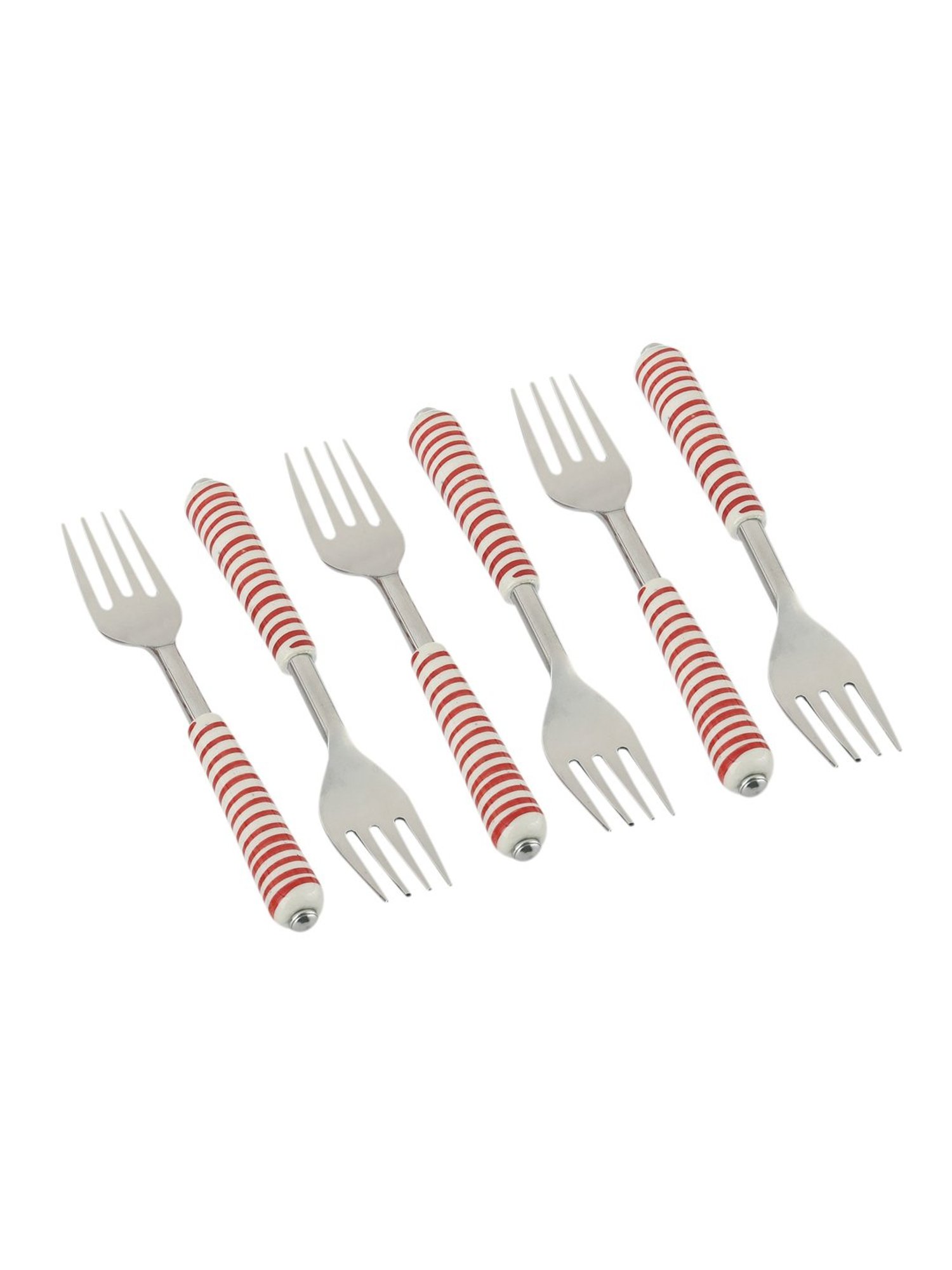 VarEesha Red Steel and Ceramic Handle Forks - Set of 6