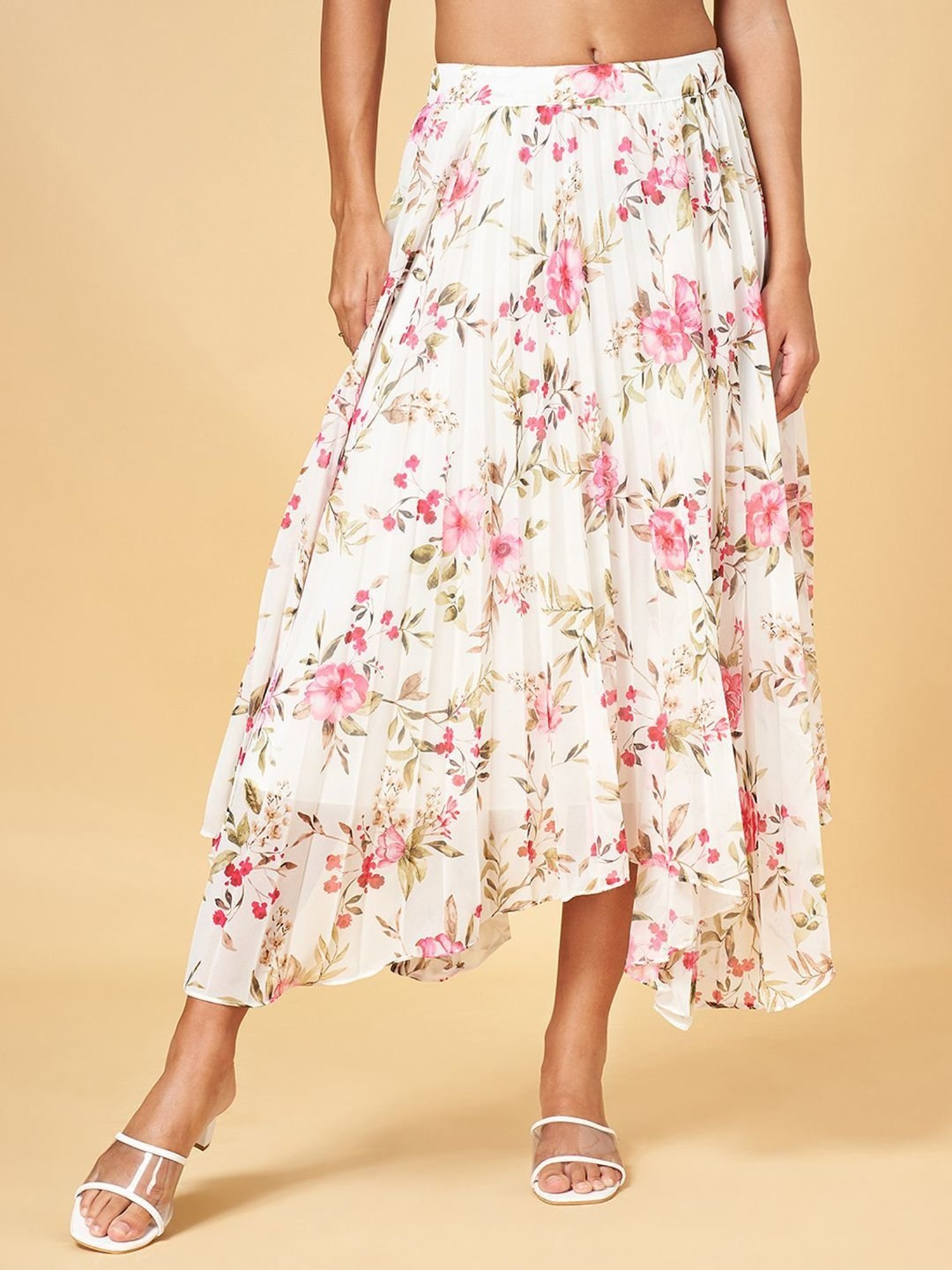 Honey by Pantaloons Off-White Printed Assymetric Skirt