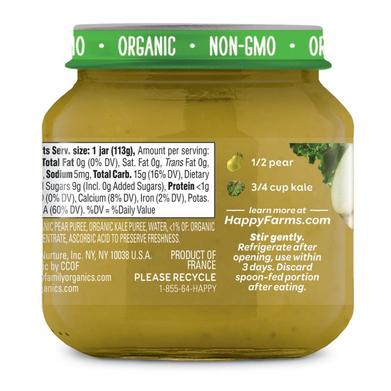 HappyBaby Clearly Crafted Pears & Kale Baby Meals Jar - 4oz