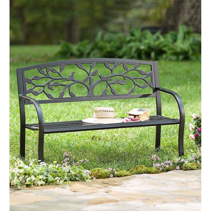 Tree of Life Metal Garden Bench, in Black
