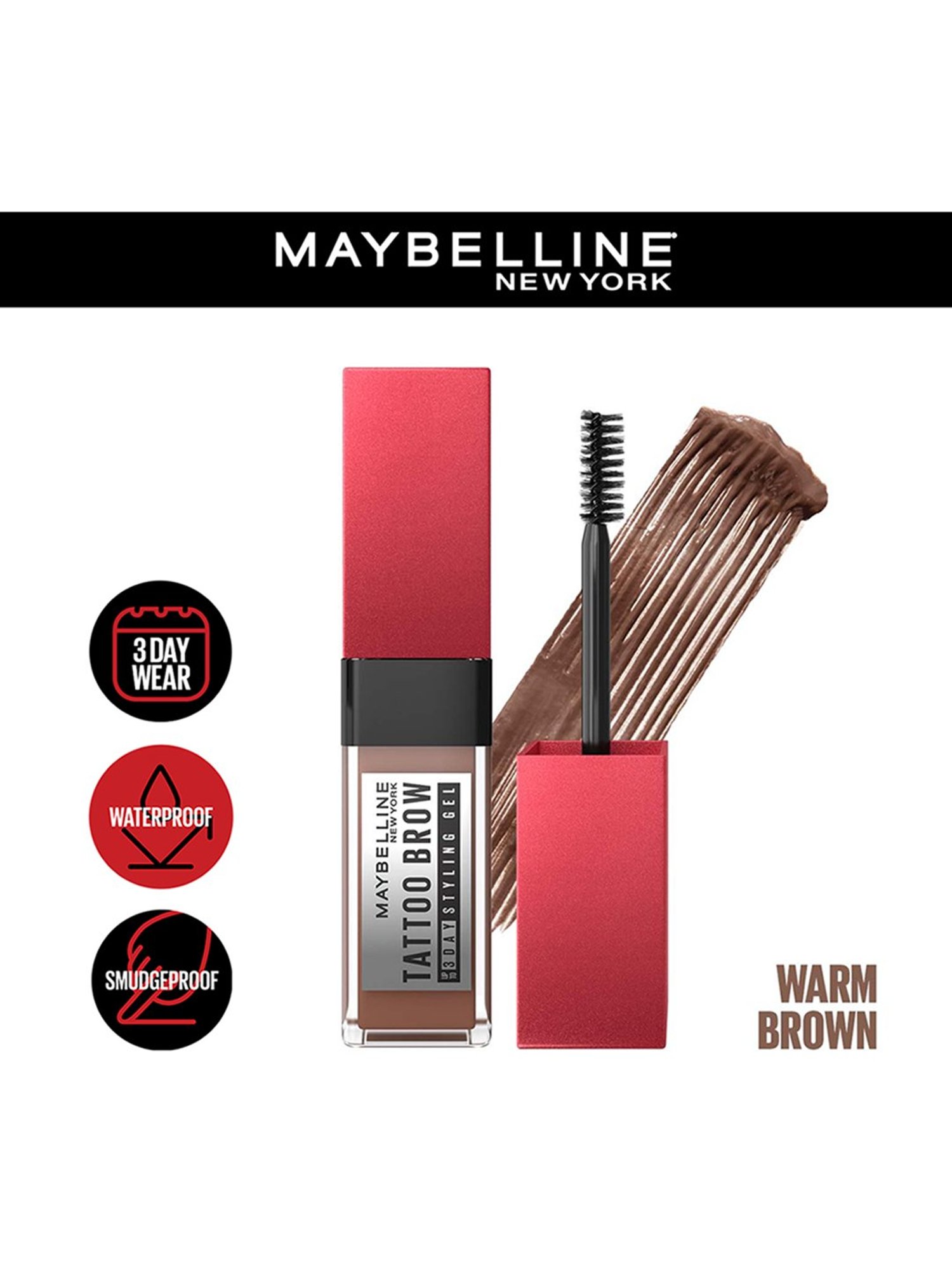 Maybelline New York Tattoo Brow 3 Day Styling Brow Gel - Warm Brown,6ml
