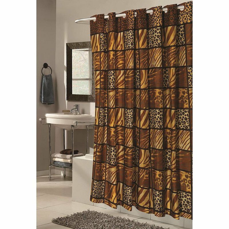 GoodGram EZ-ON "Wild Encounters" Safari Fabric Shower Curtain - 70 in W x 75 in. L -