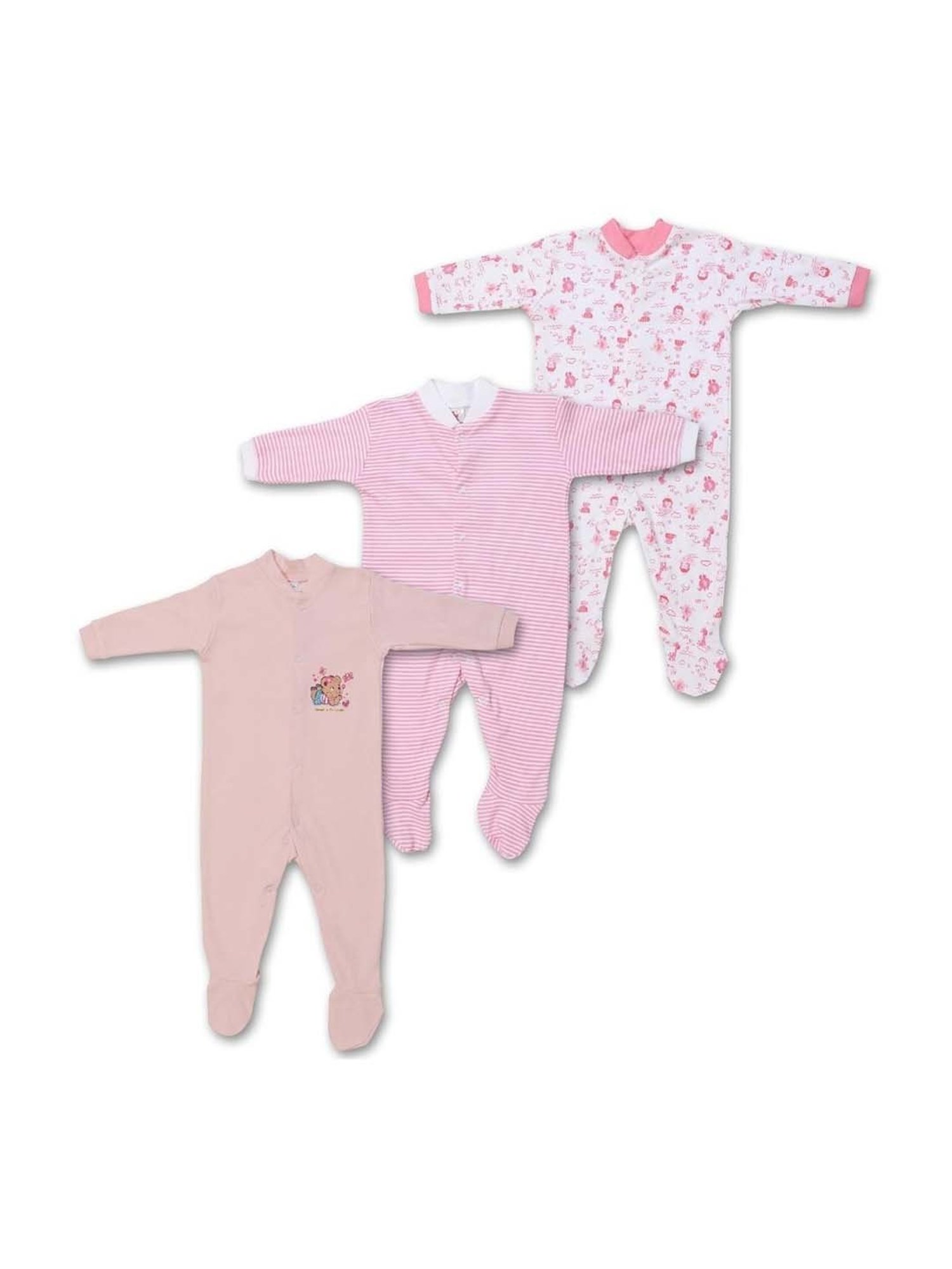 poplins Kids Multicolor Cotton Printed Full Sleeves Rompers (Pack of 3)