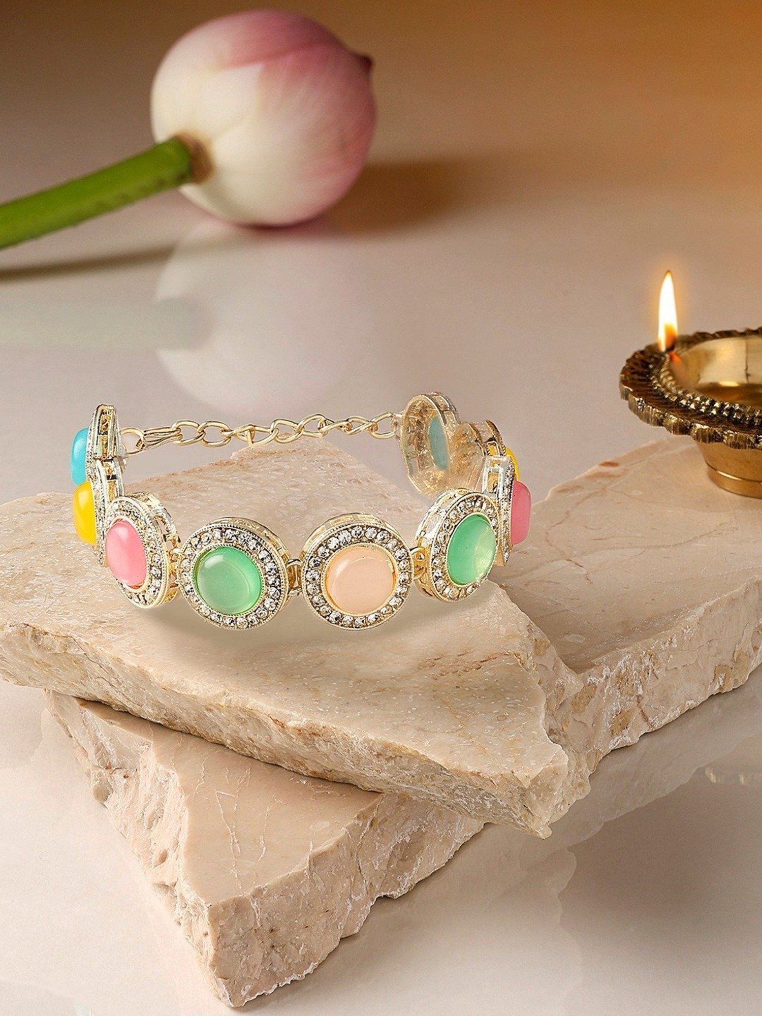 Zaveri Pearls Multicolor Artificial Stones & Austrian Diamonds Ethnic Bracelet-ZPFK16673