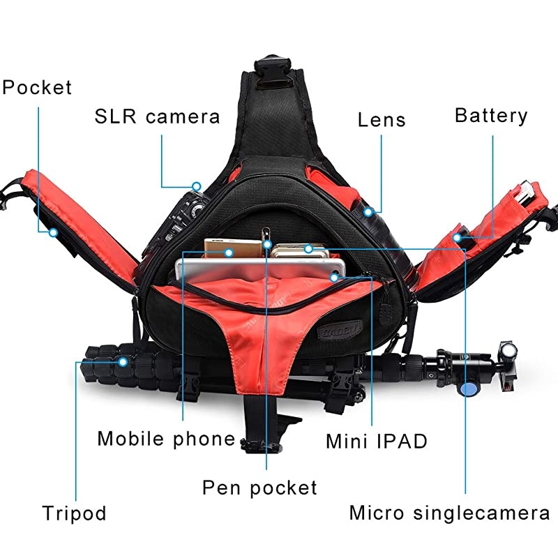 Camera Bag Sling Backpack Camera Case Waterproof with Rain Cover Tripod Holder, Compatible for DSLR/SLR Mirrorless Cameras (Canon Nikon Sony Pentax) and Accessories Black
