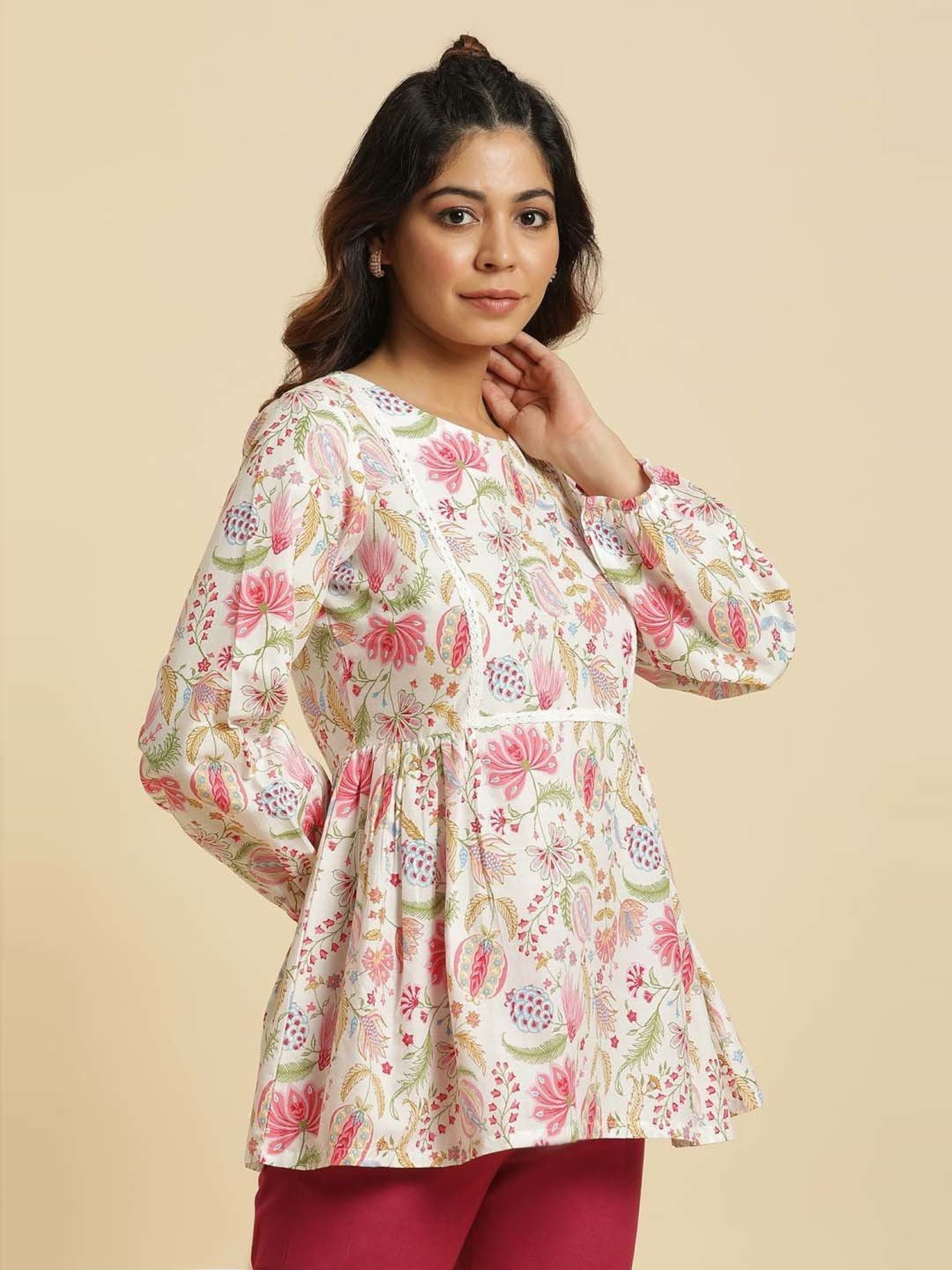 W Off-White Cotton Printed Top