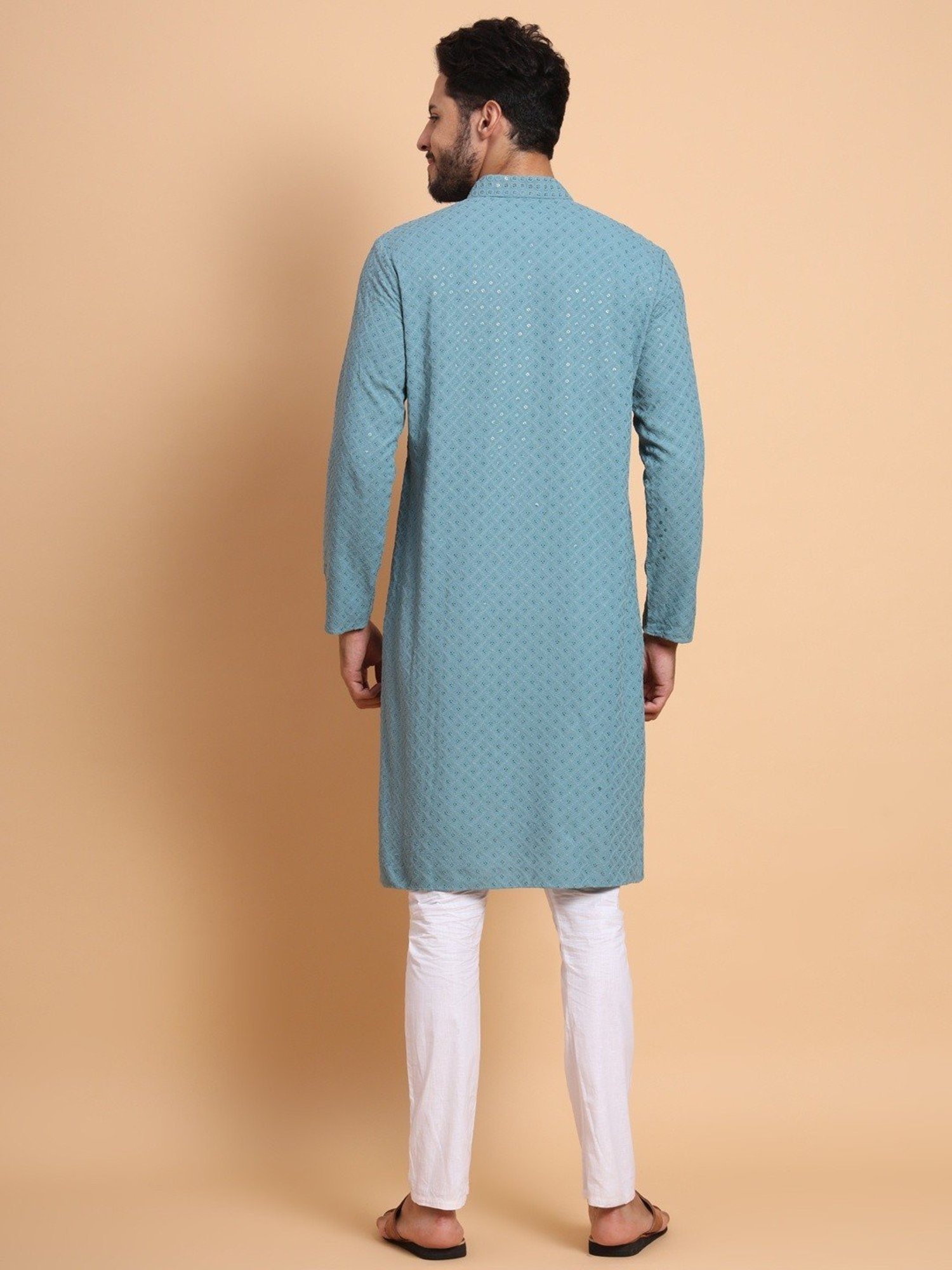 SWAGG INDIA Light Blue Regular Fit Embroidered Kurta
