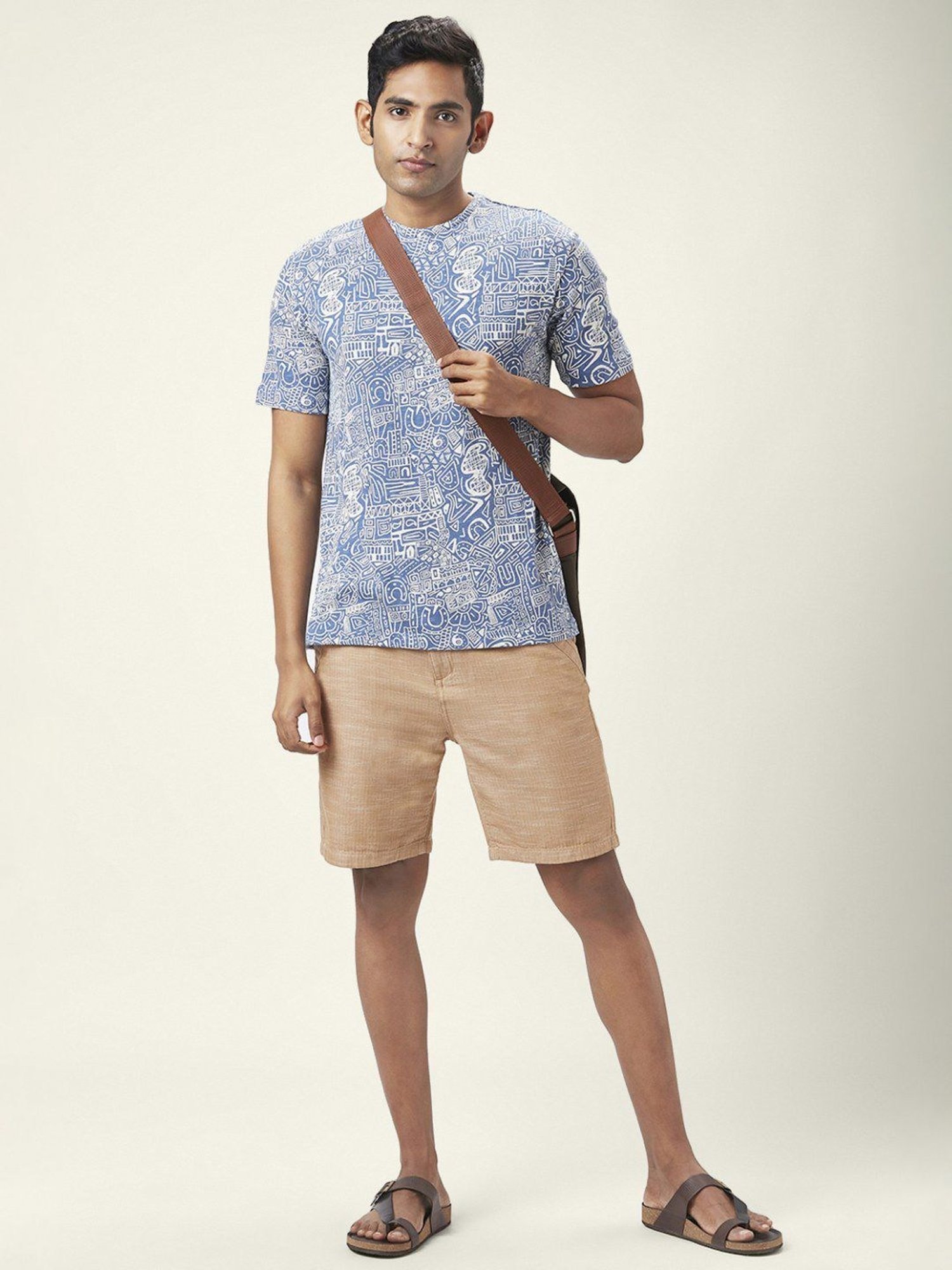 7 Alt By Pantaloons Beige Cotton Slim Fit Texture Shorts