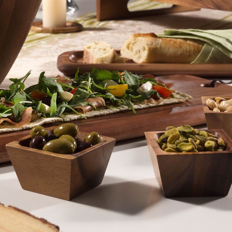 Lipper International Small Acacia Square Pinch Condiment Serving Bowls, Set of 2