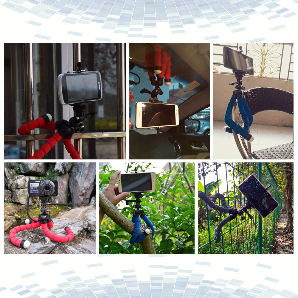 Flexible Sponge Octopus Tripod Stand Holder with Smartphone Clip 1/4 Inch Screw 360 Degree Rotation for iPhone Huawei Samsung GoPro Camera Video Camera