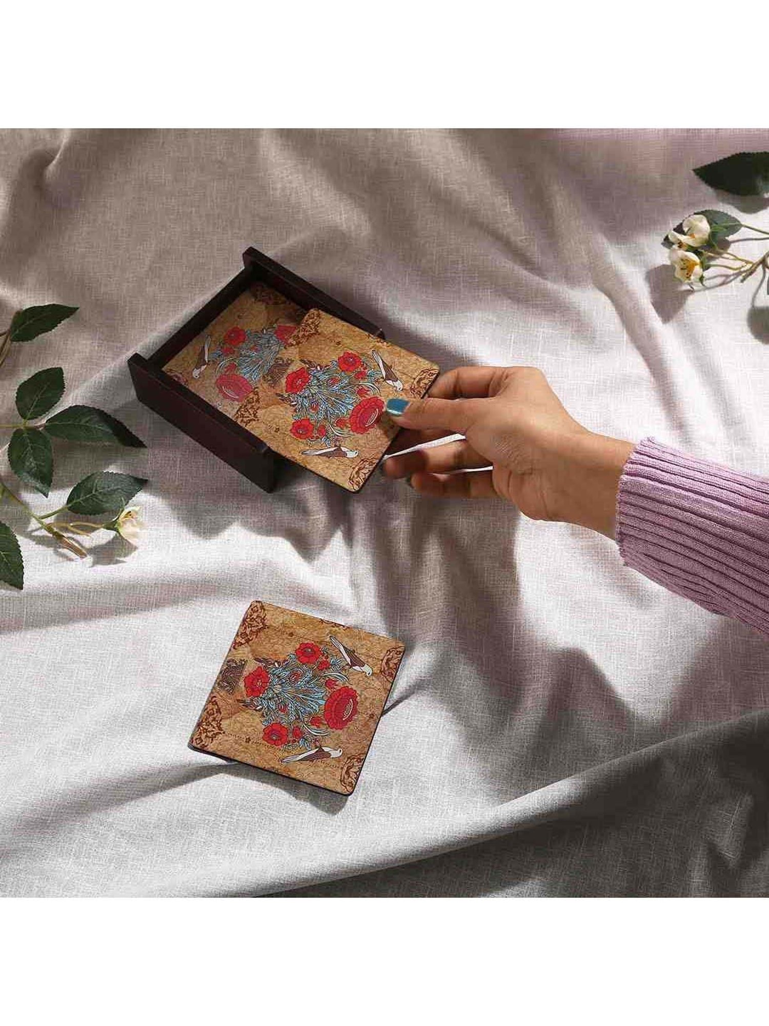 Crayton Hexagon Beige Geometric MDF Coaster - Set of 4