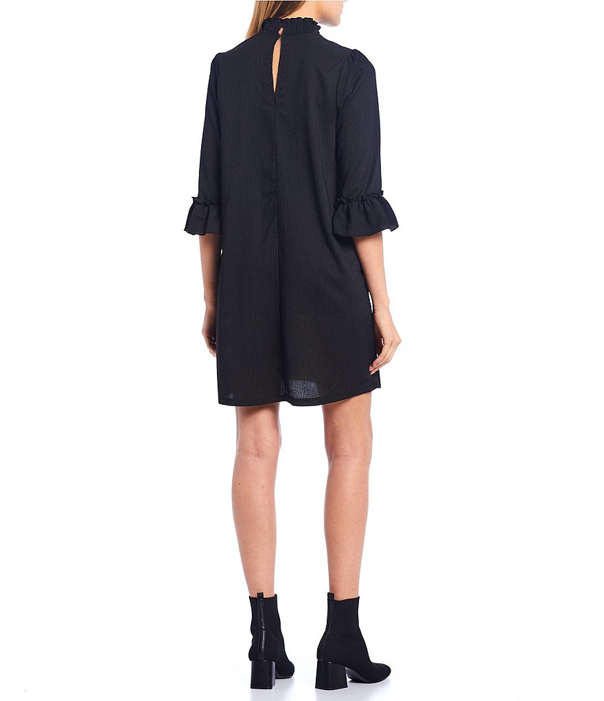 Allison & Kelly Mock Neck Smocked Yoke Shift Dress