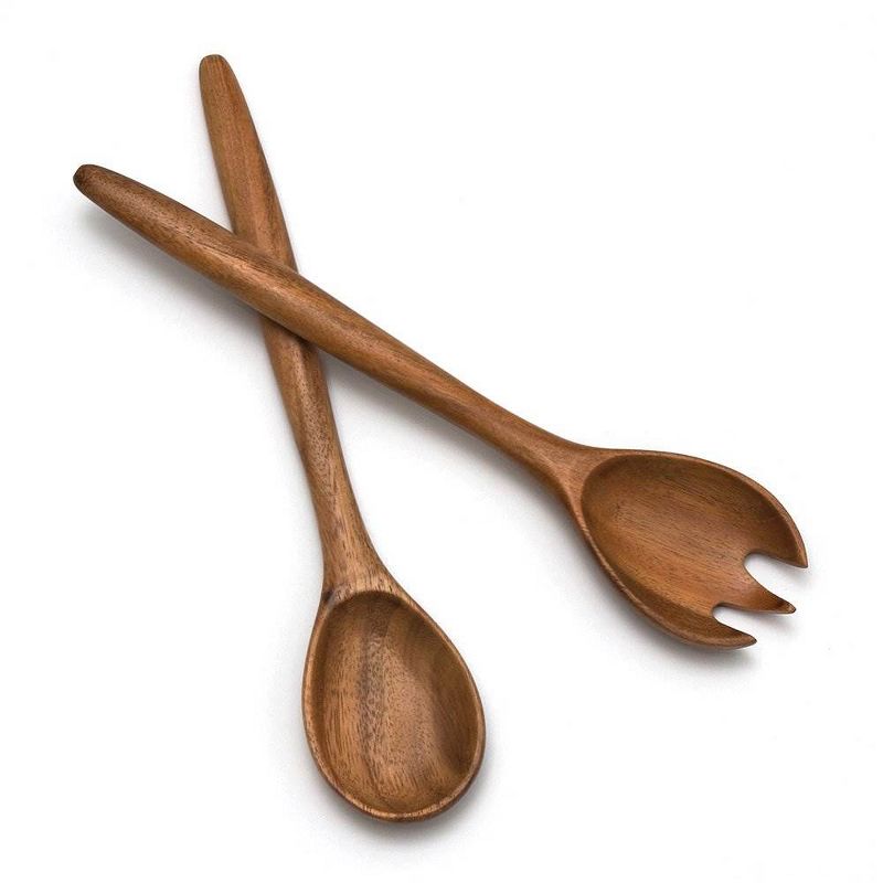 Lipper International Durable Acacia Oblong Wooden 12 Inch Salad Servers (2 Pack)