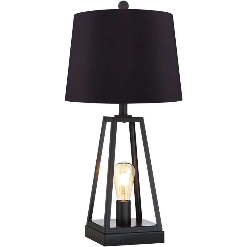 Franklin Iron Works Kacey Metal LED Night Light USB Black Shade Table Lamps Set of 2