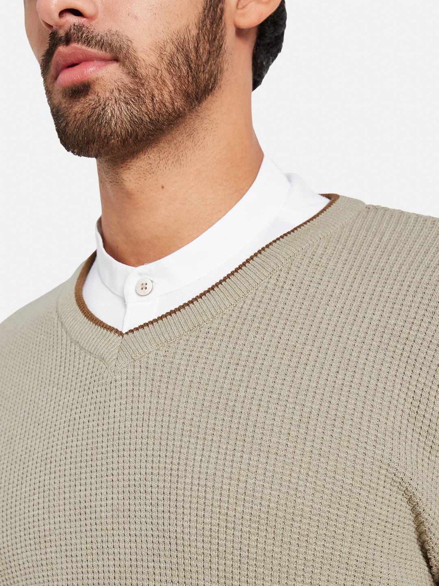 METTLE Khaki Cotton Regular Fit Sweater