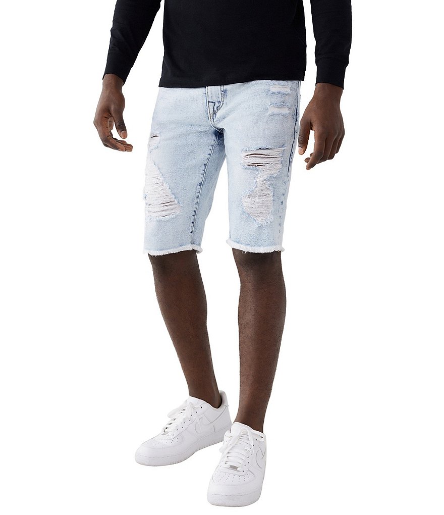 True Religion Ricky Damaged Slim-Fit 13#double; Inseam Denim Shorts