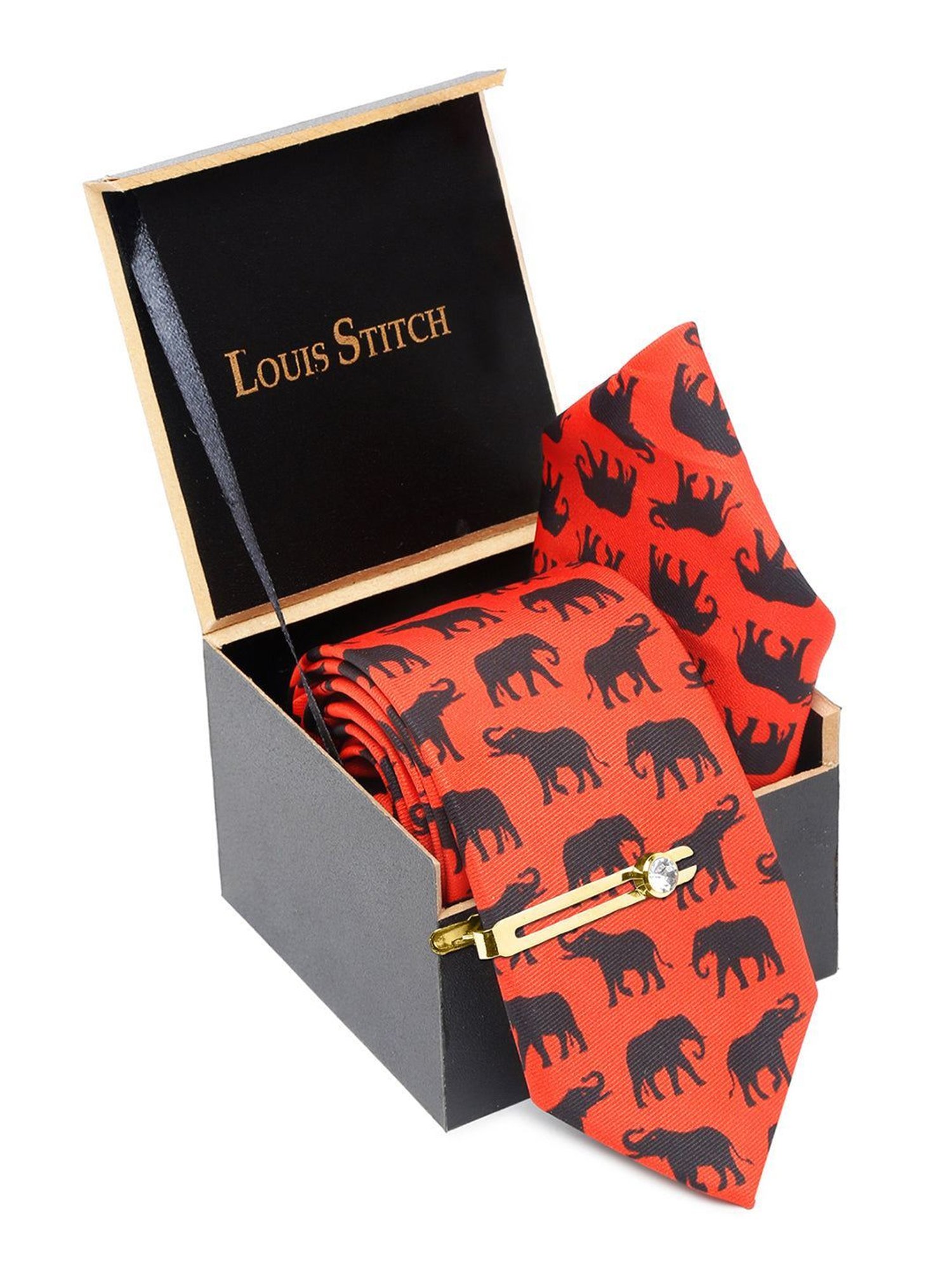 Louis Stitch Orange Printed Necktie Gift Set - Set of 3