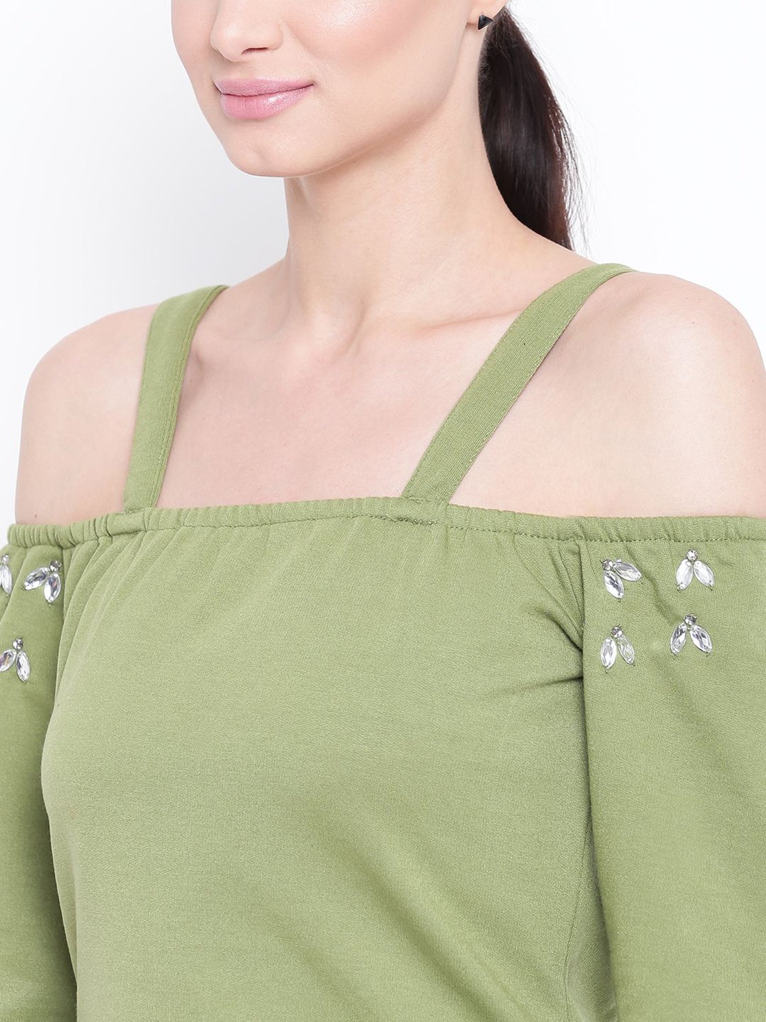 Belle Fille Green Embellished Sweatshirt