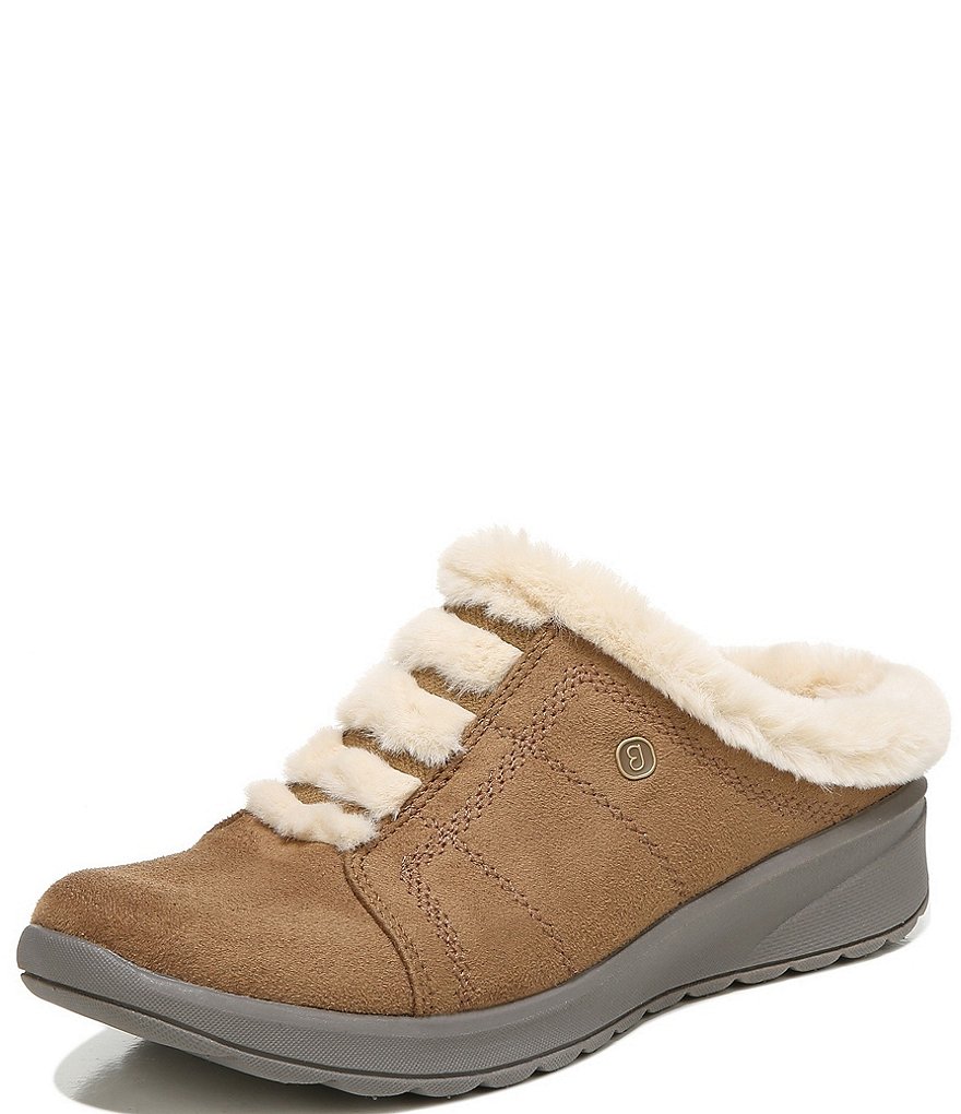 Bzees Golden Cozy Washable Slip-On Stretch Fabric Faux Fur Mules