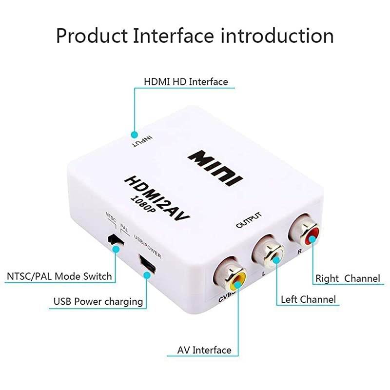 to AV Converter to RCAto AV 1080P to 3RCA CVBS AV Composite Video Audio Converter Adapter Supports PALNTSC with USB Charge Cable for PC Laptop HDTV DVD to AV White