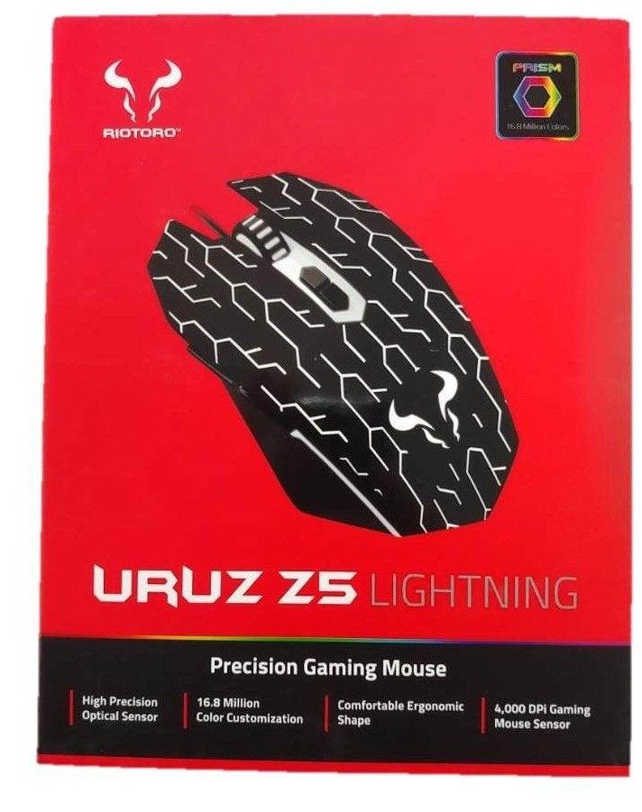 RIOTORO AUROX FPS Gaming Mouse with RGB Multicolor Lighting, (BLACK) 8 Programmable Buttons, 10,000 dpi Optical Sensor, On-the-fly DPI Shifting, Adjustable DPI Sniper Button