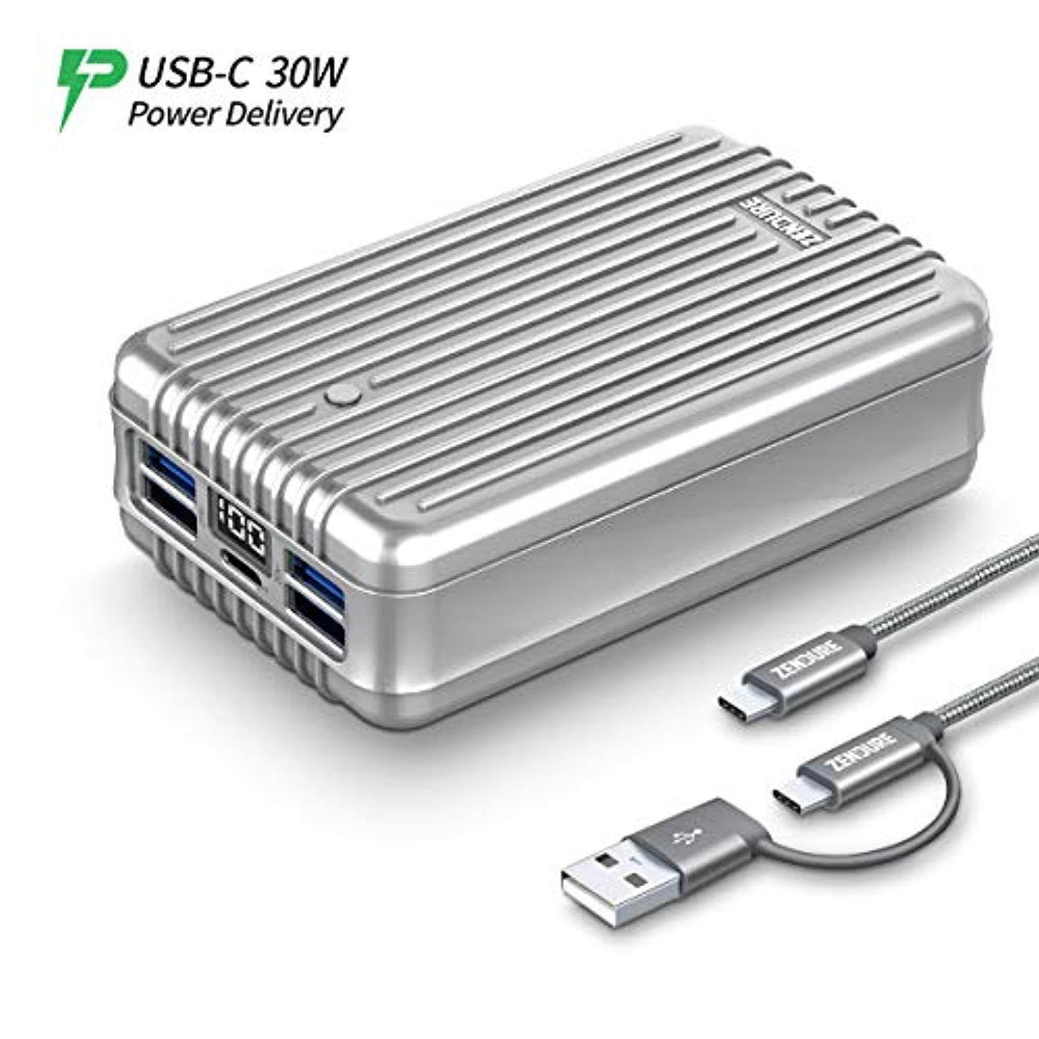 zendure a8pd 26800mah usb-c portable charger - 30w pd power bank (2 in 1 cable, led digital screen), 5-port quick charge extern