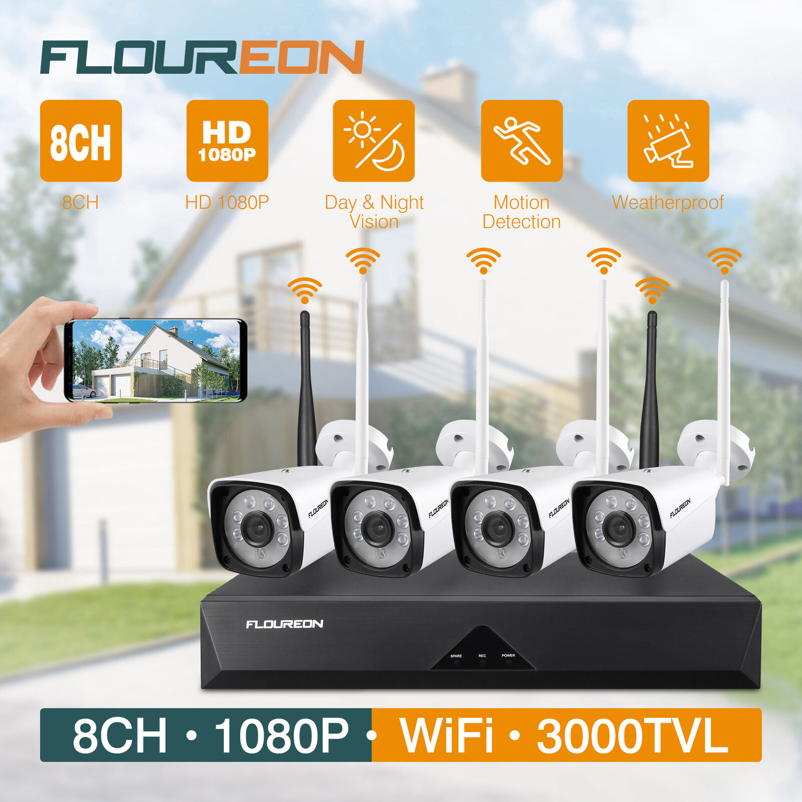 Wireless WIFI 1080P Security Camera 8CH NVR Outdoor IP Camera System CCTV IR CUT