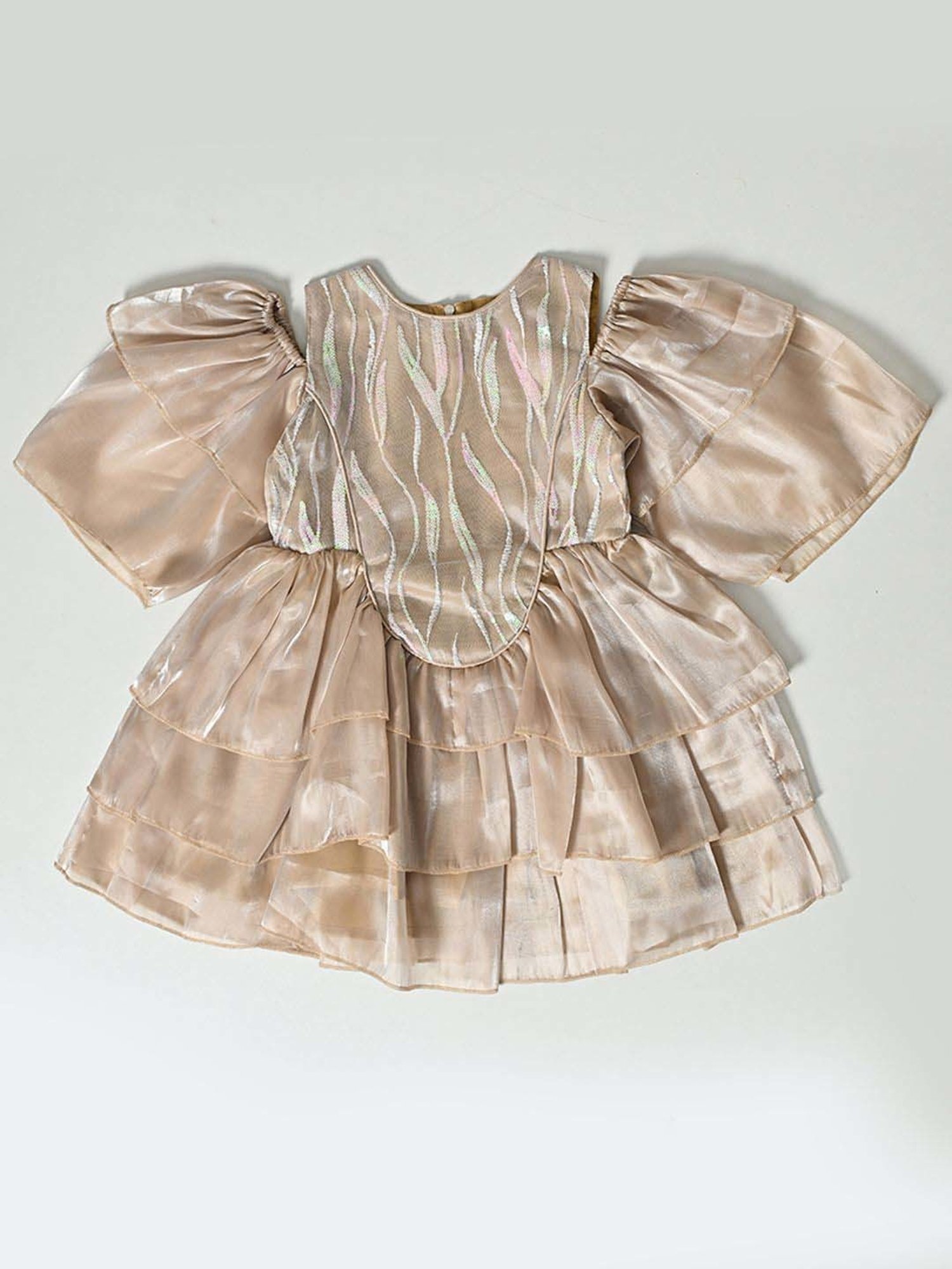 Bella Moda Kids Gold Self Pattern Dress