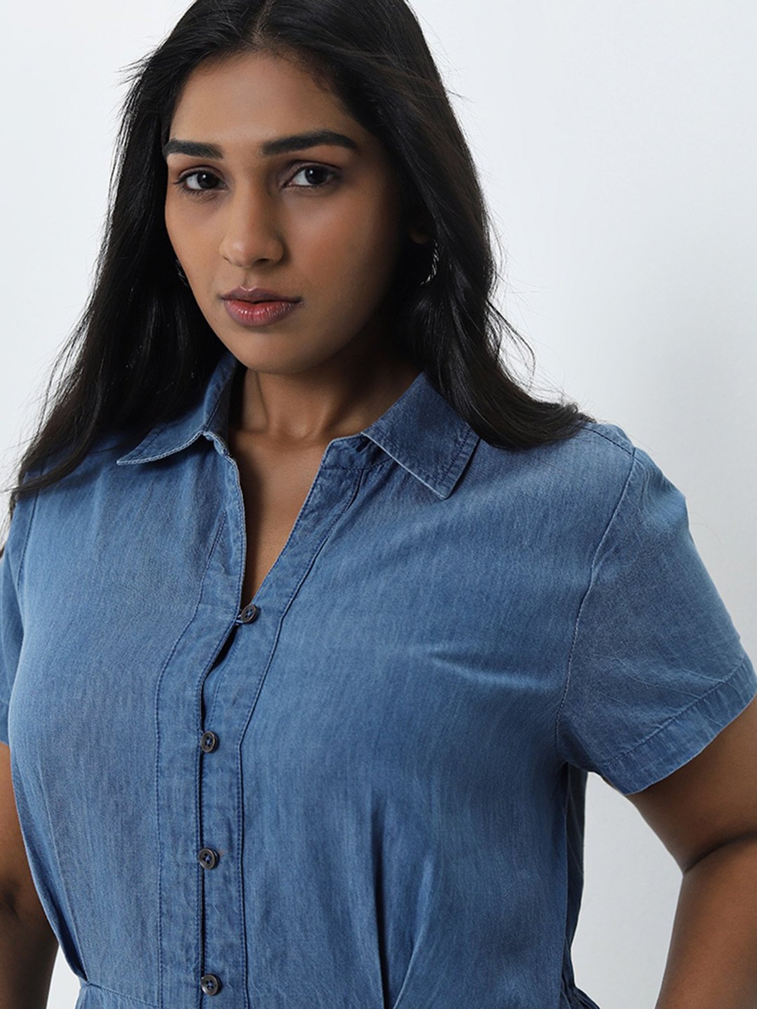 Gia by Westside Blue Denim Shirt Dress