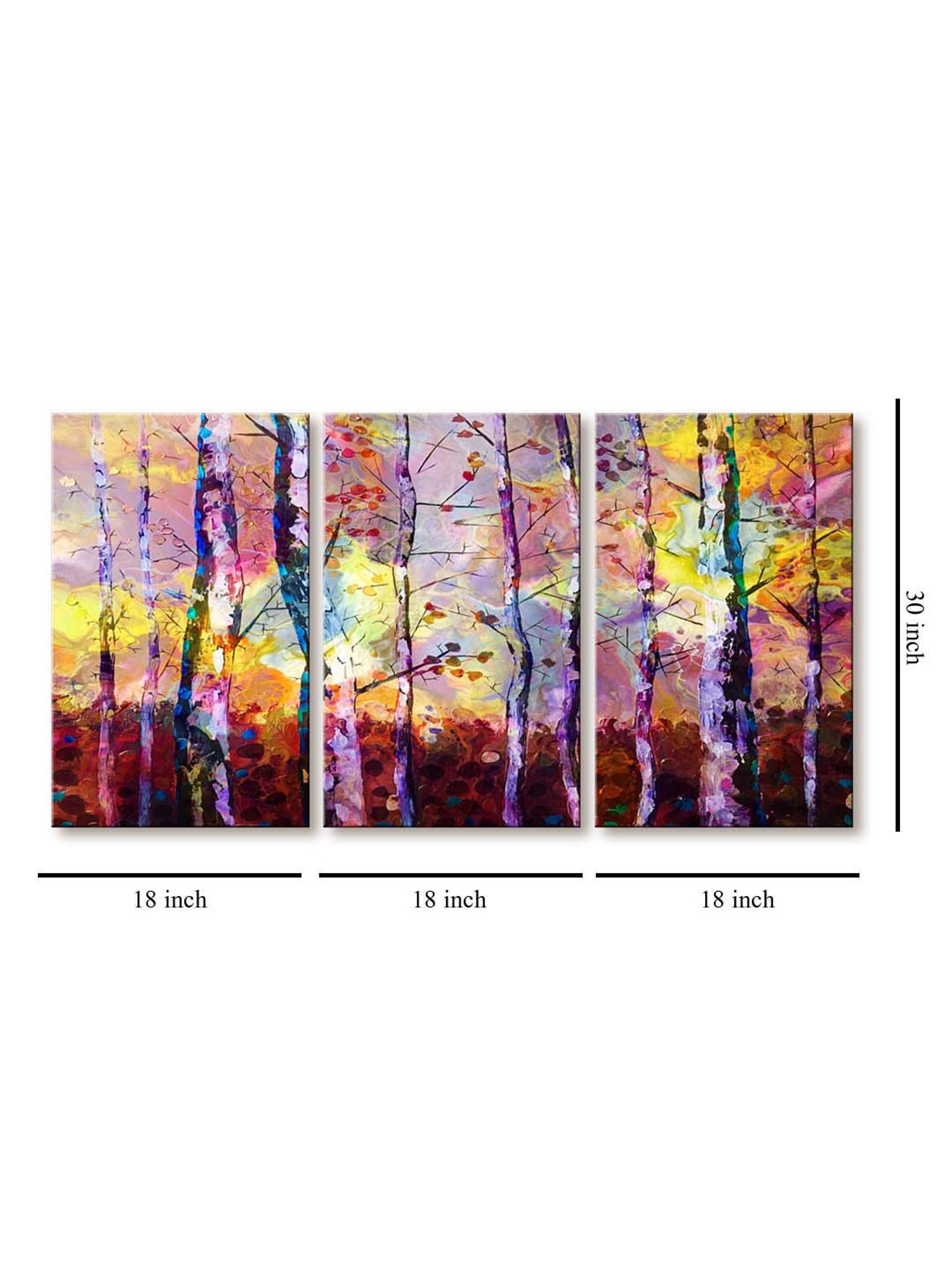 999Store Multicolor Colourful Tree Art 3 Frame Canvas Paintings