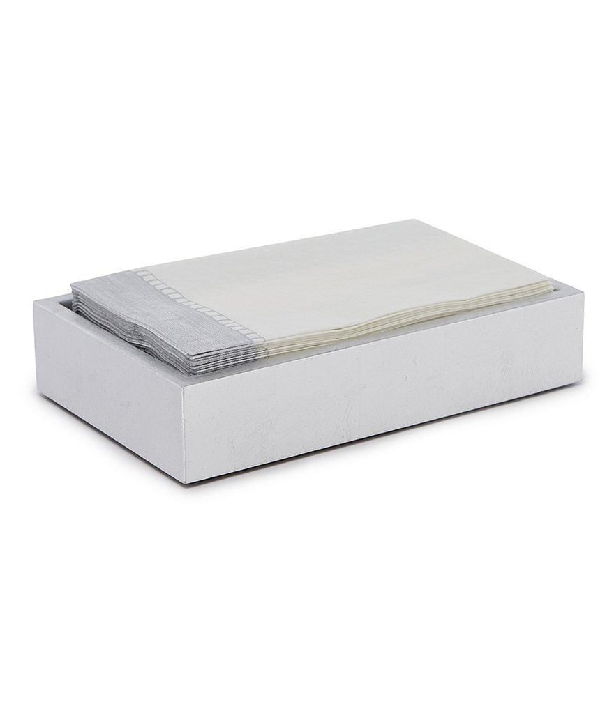 Caspari Linen Border Paper Guest Towel & Silver Lacquer Holder Set