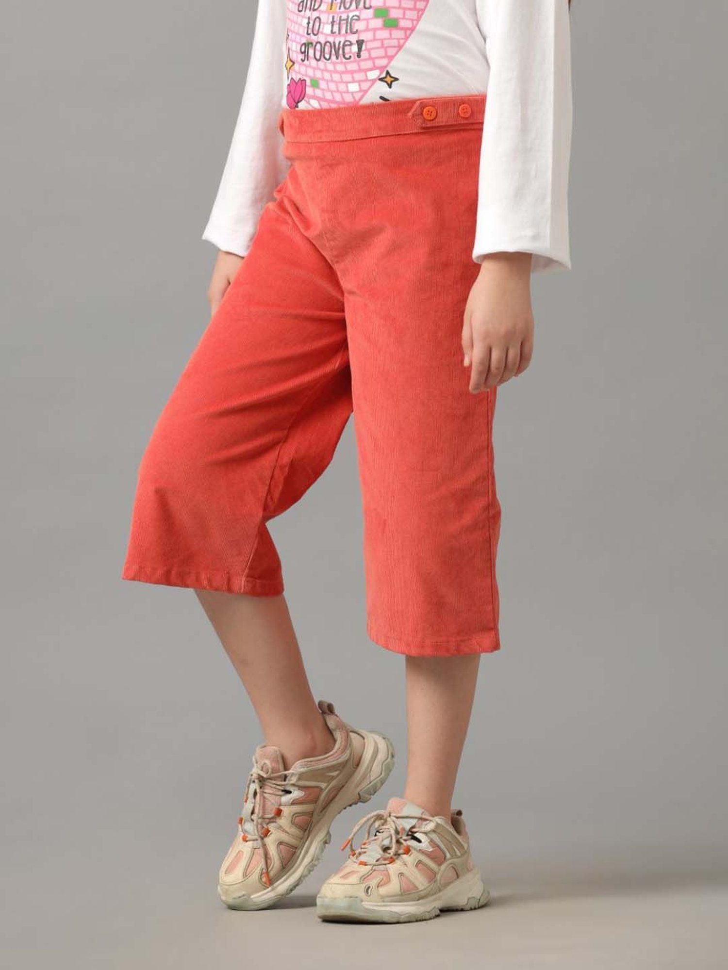 Under Fourteen Only Kids Orange Cotton Slim Fit Full Sleeves Trouser