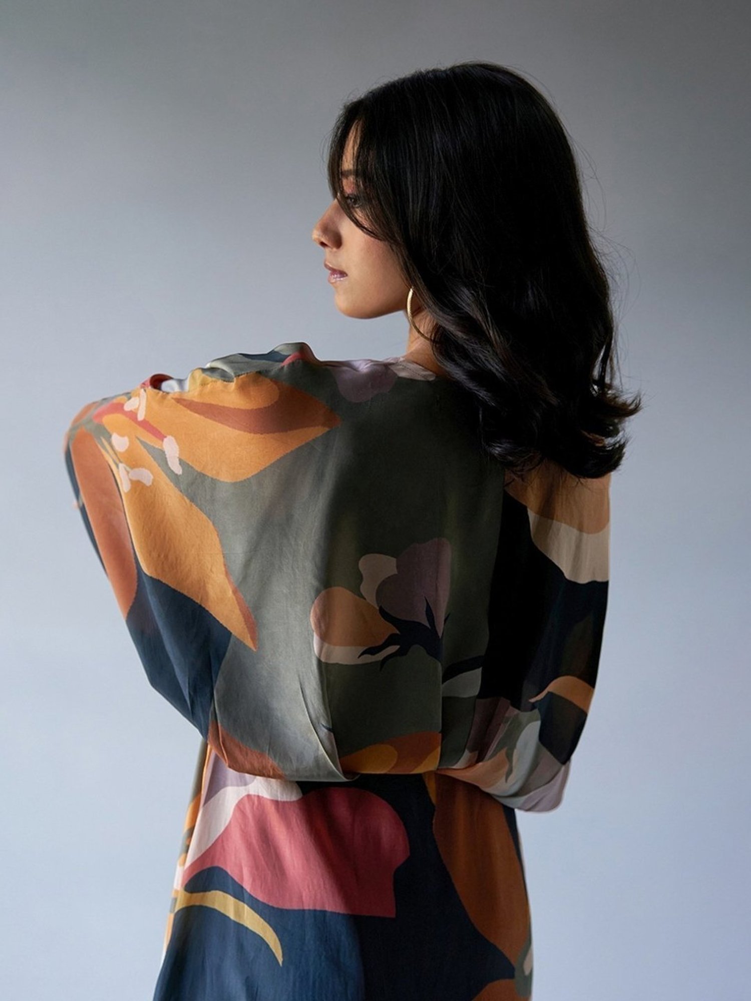 Ganga Fashions Black, Grey & Brown Mix Colour Crepe Silk Printed Kurta with Pant