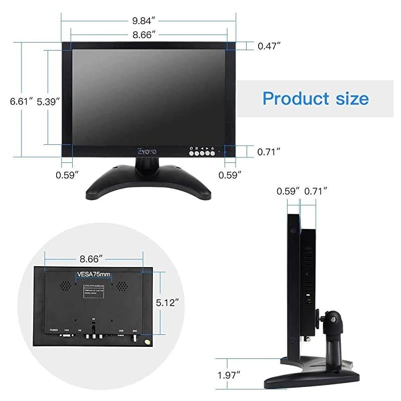 10 Inch IPS LCD HDMI Monitor 1920x1200 Full HD Monitor with HDMI/BNC/VGA/USB Input and Speaker for FPV Video Display DVD PC Laptop