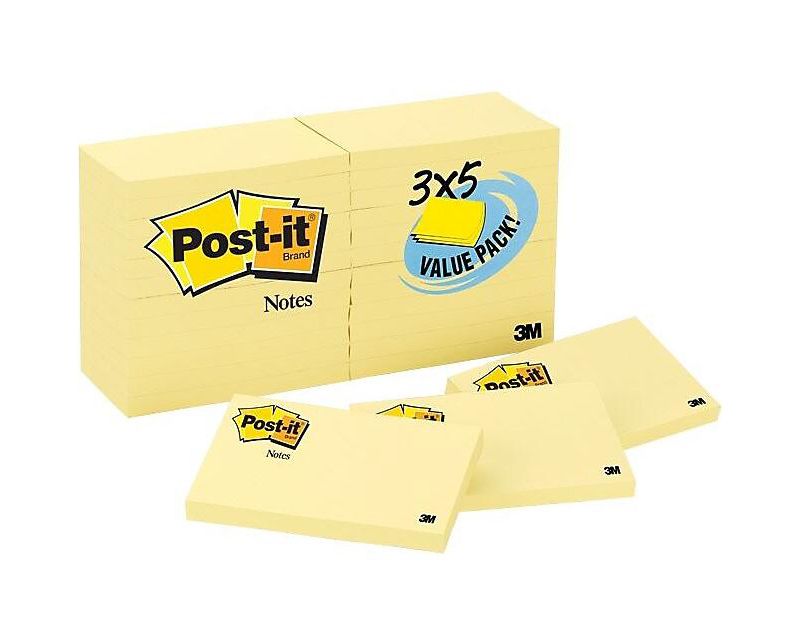 Post-it Original Pads in Canary Yellow 3 x 5 90-Sheet 24/Pack 65524VADB