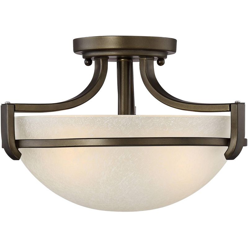 Regency Hill Ceiling Light Semi Flush Mount Fixture Bronze 13" Wide Champagne Glass Bowl for Bedroom Kitchen Living Room Hallway