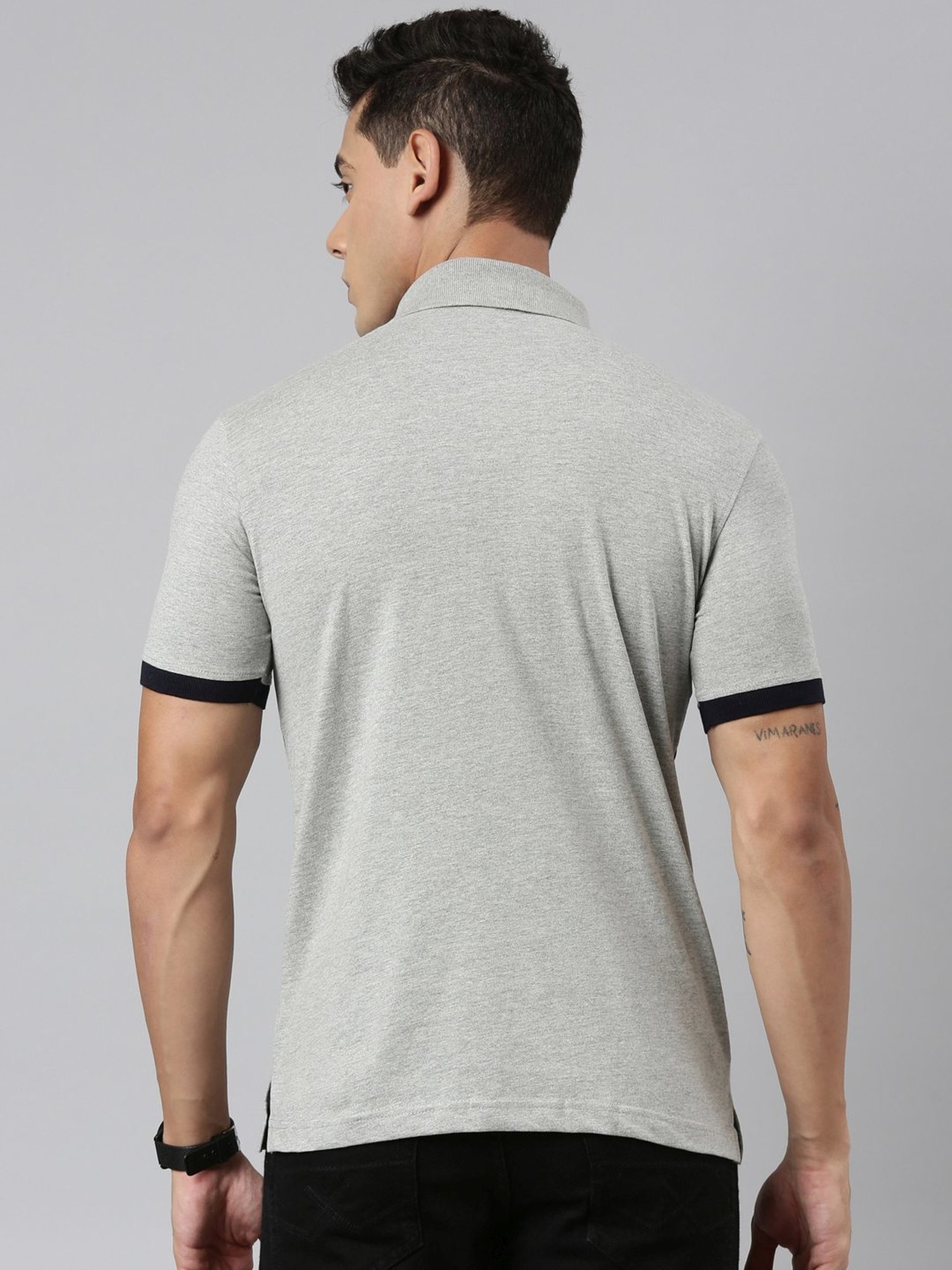 Dixcy Scott Maximus Grey Cotton Regular Fit Printed Polo T-Shirt