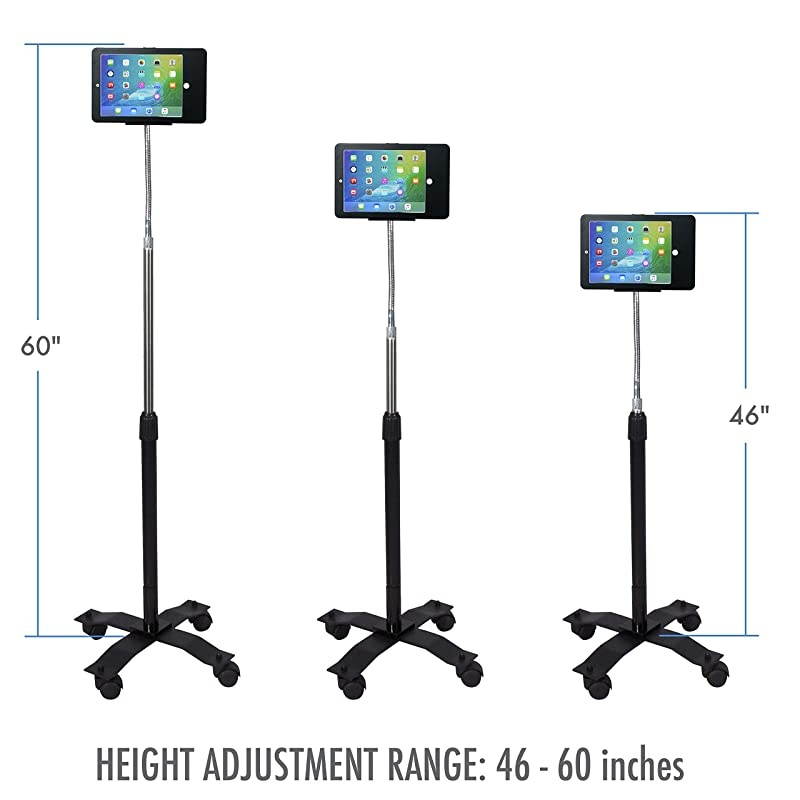 PADSCGS9 HeightAdjustable Tablet Floor Stand with Lock and Key Security Locking Wheels for iPad Gen 56 iPad Pro 97 and iPad Air