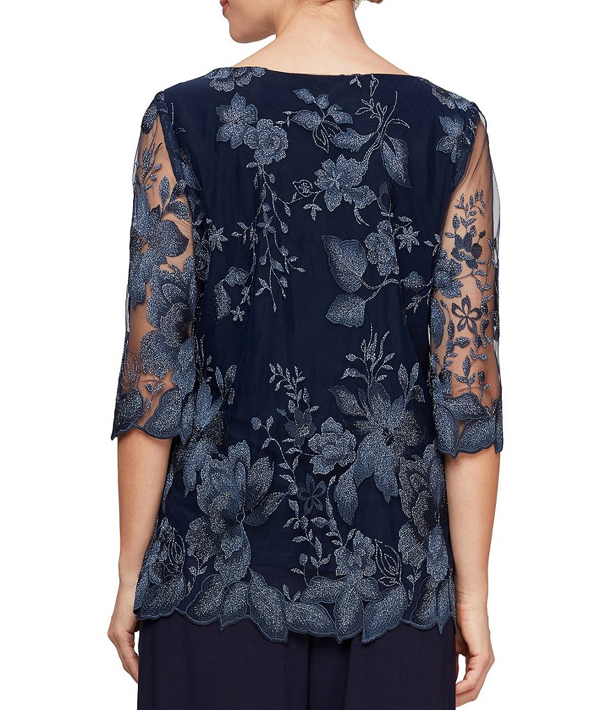 Alex Evenings Floral Embroidered Mock 2 Piece Twinset