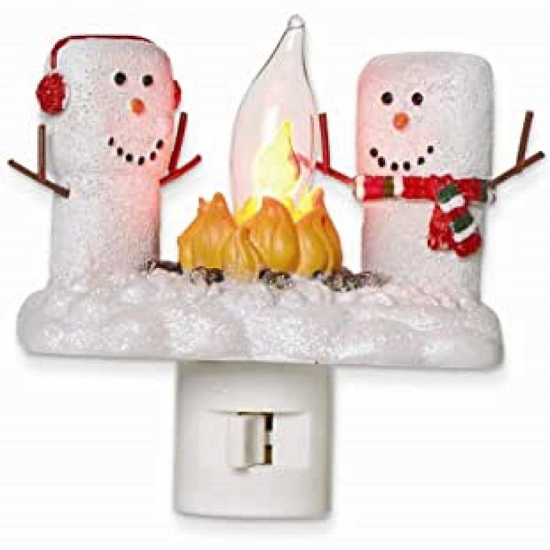 Roman 4.5" Marshmallow Snowmen at a Campfire Festive Christmas Night Light - White