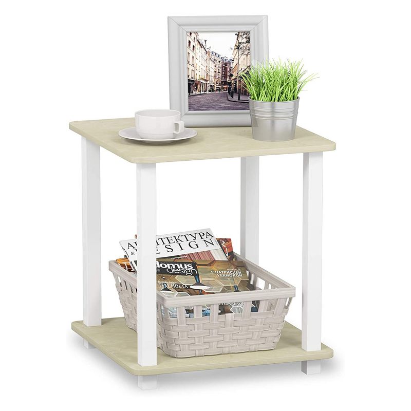 Furinno Furniture Simplistic Wooden Sturdy Square Flat Top Indoor Home Decor End Tables for Bedrooms and Living Rooms, Cream (2 Pack)