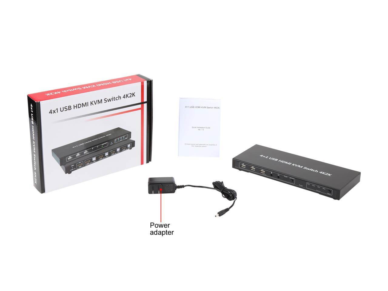 SA KVM-4UHMN KVM Switch, 4 Port HDMI KVM Switch with Cable Kit and Supports EDID HDCP 1080p 3D and Auto Scan,for Windows/XP/Vista Linux and Mac - 4 in 1 out