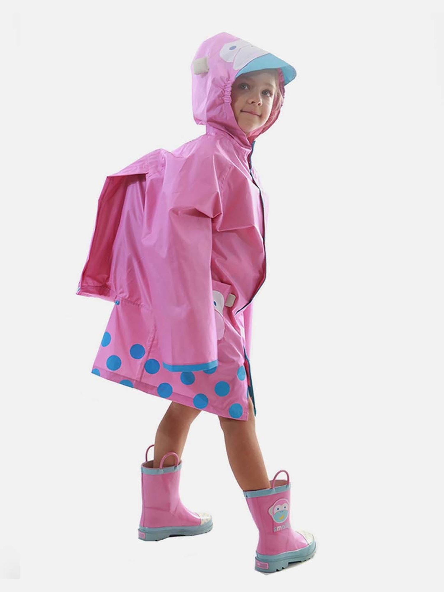 Little Surprise Box Kids Pink Printed Full Sleeves Raincoat